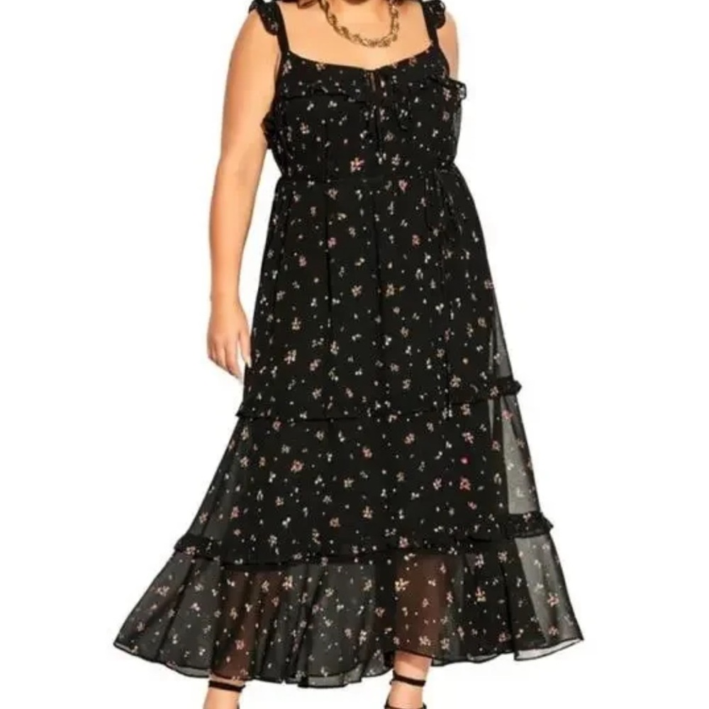 City Chic Black and Red Floral Maxi Dress